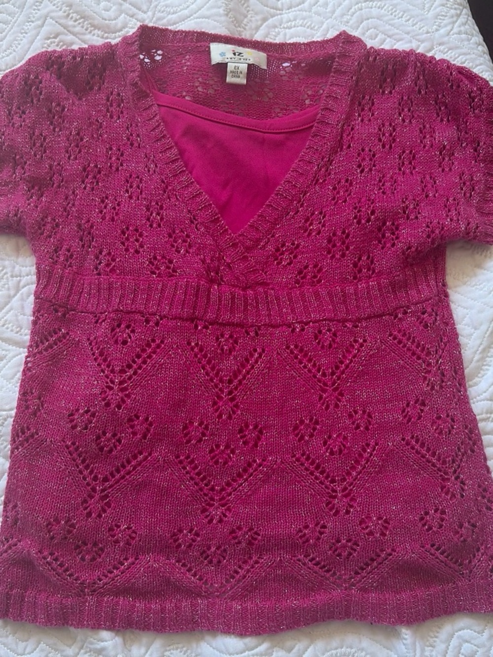 Iz Byer Fuchsia Crochet Knit Crop Top